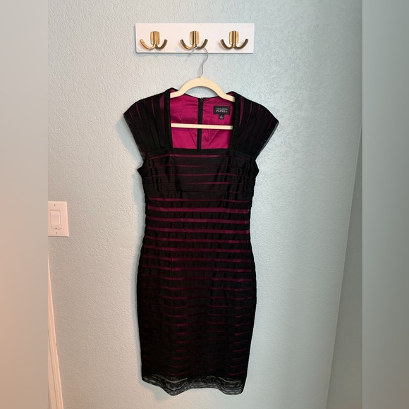 Adrianna Papell Dresses & Skirts - Adrianna Papell Black & Pink Mesh Stripe Sheath Dress | Size 6